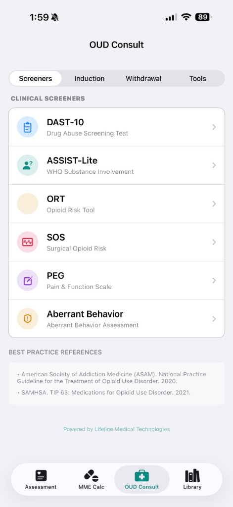 Clinical Screeners List